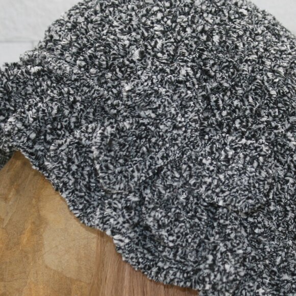 HAND CRAFTED Hat Crochet Bucket Chenille Winter Medium Ruffle Grey Marled - Picture 2 of 12